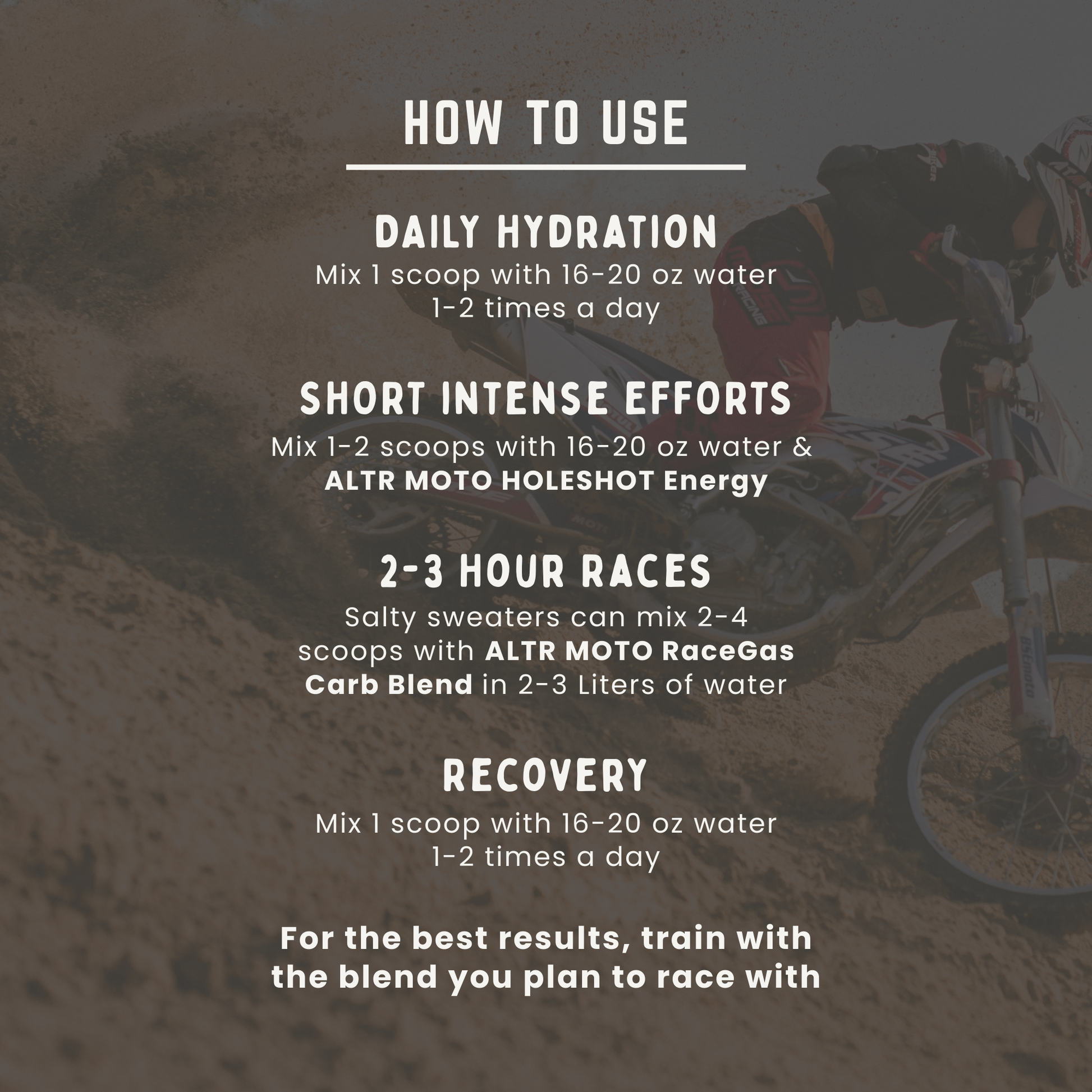 ALTR MOTO PreMix Hydration Electrolyte Lemonade For Offroad Racers how to use