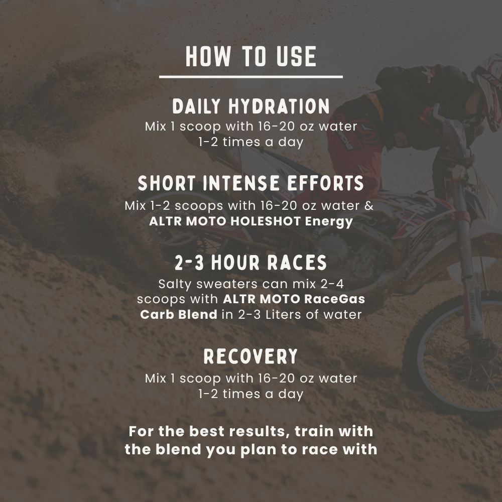 ALTR MOTO Premix Hydration Electrolyte Peach Mango for Offroad Racers How to Use 