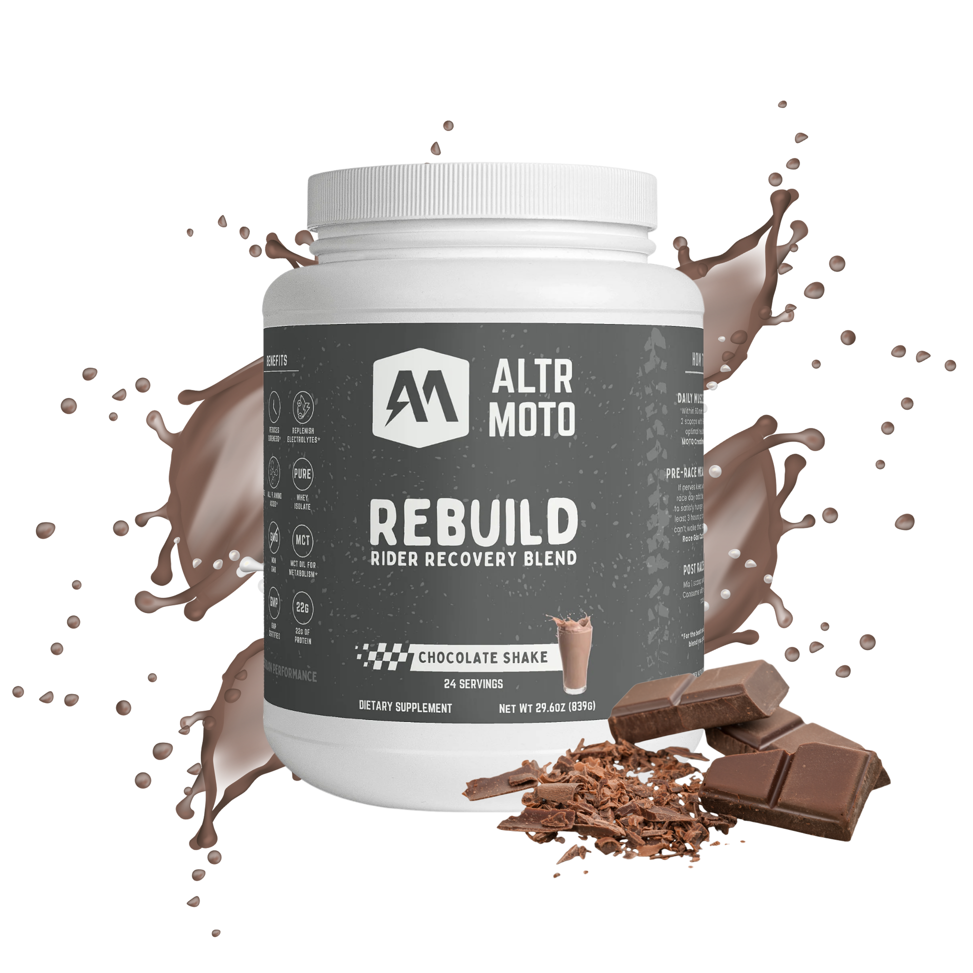ALTR MOTO Rebuild Rider Recovery Blend Chocolate Milkshake for Offroad Racers