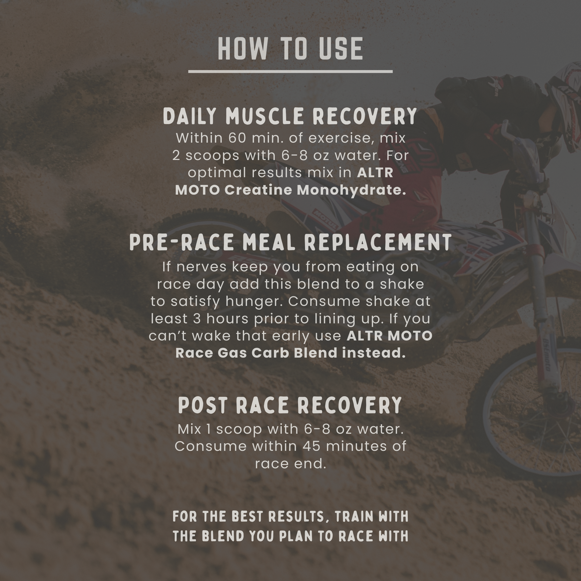 ALTR MOTO Rebuild Rider Recovery Blend Vanilla Milkshake for Offroad Racers How to Use
